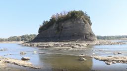 The geologic formation known as Tower Rock is part of the Tower Rock Natural Area on the Missouri bank of the Mississippi River. The Rock itself is separated from the rest of the area by the river and is normally only accessible by boat, but thanks to extremely low water levels it can now be accessed by foot.