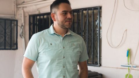 Gabe Vasquez, a candidate for New Mexico's southernmost congressional, stands on the patio of his grandparents' house on Saturday, July 9, 2022.