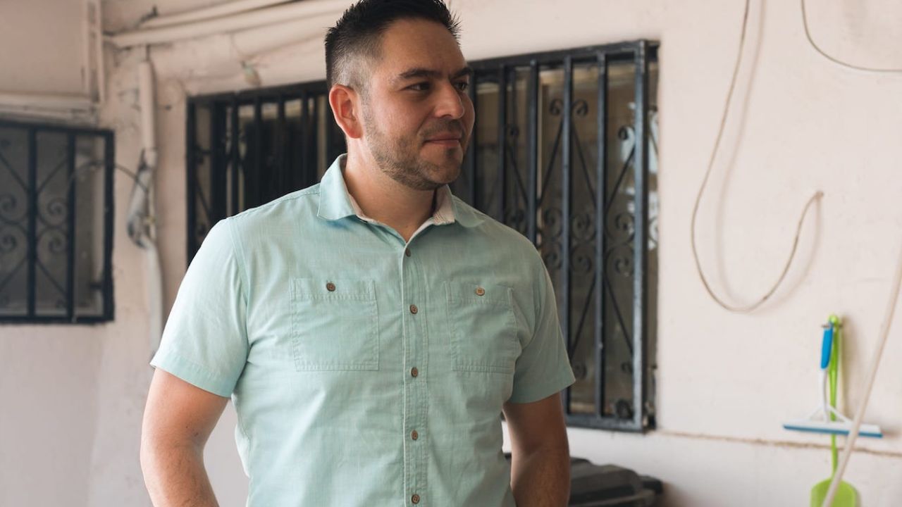 Gabe Vasquez, a candidate for New Mexico's southernmost congressional, stands on the patio of his grandparents' house on Saturday, July 9, 2022.