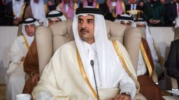 Qatar's Emir Sheikh Tamim bin Hamad Al-Thani attends the opening session of the 30th Arab League summit in the Tunisian capital Tunis on March 31, 2019. (Photo by FETHI BELAID / POOL / AFP)        (Photo credit should read FETHI BELAID/AFP via Getty Images)