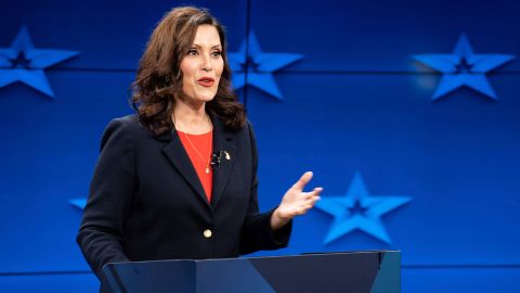 Democratic Gov. Gretchen Whitmer speaks during a Michigan Governor debate Thursday, Oct. 13, 2022, at WOOD-TV in Grand Rapid, Mich.