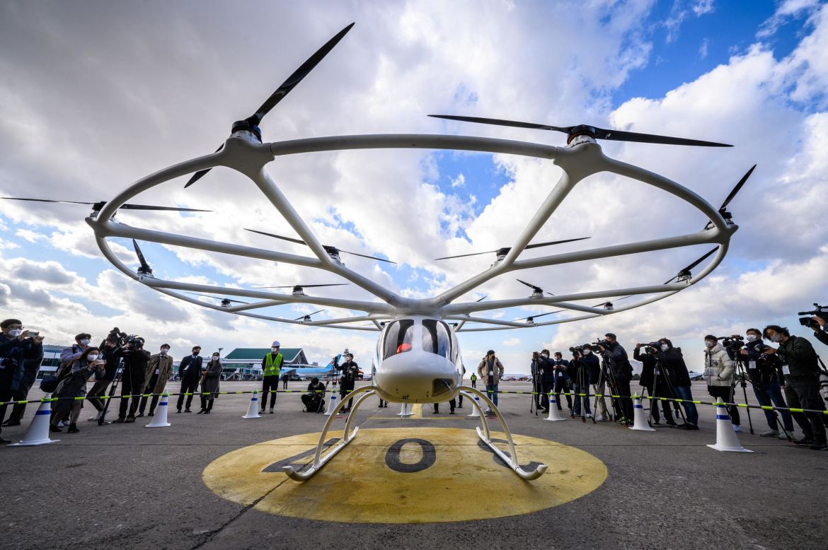 The German Volocopter 2X takes a different approach to the flying car challenge. Technically a multirotor electric helicopter, the vehicle is intended to act as an aerial taxi in built-up urban areas.