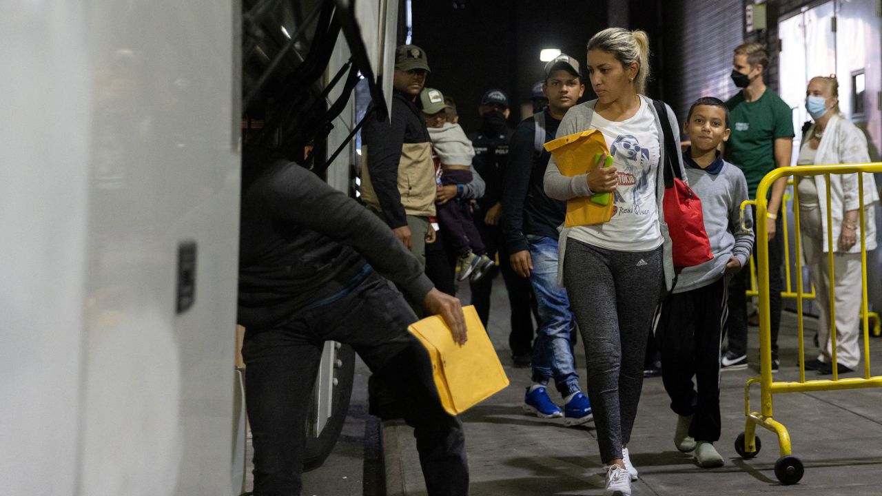 Migrants arrive at New York's Port Authority bus terminal on buses from Texas in August. 