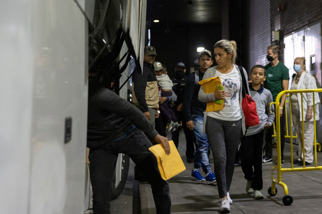 Migrants arrive at New York's Port Authority bus terminal on buses from Texas in August. 