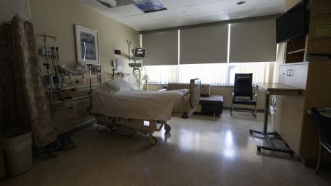 A patient room sat ready to use at Providence St. Joseph Hospital in Orange, CA, in April 2022.