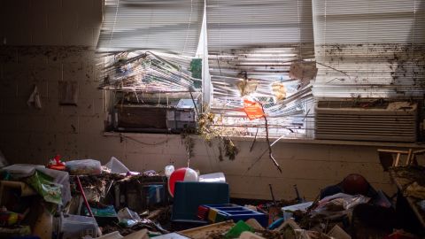 A flood-damaged Waverly Elementary School classroom in August 2021.