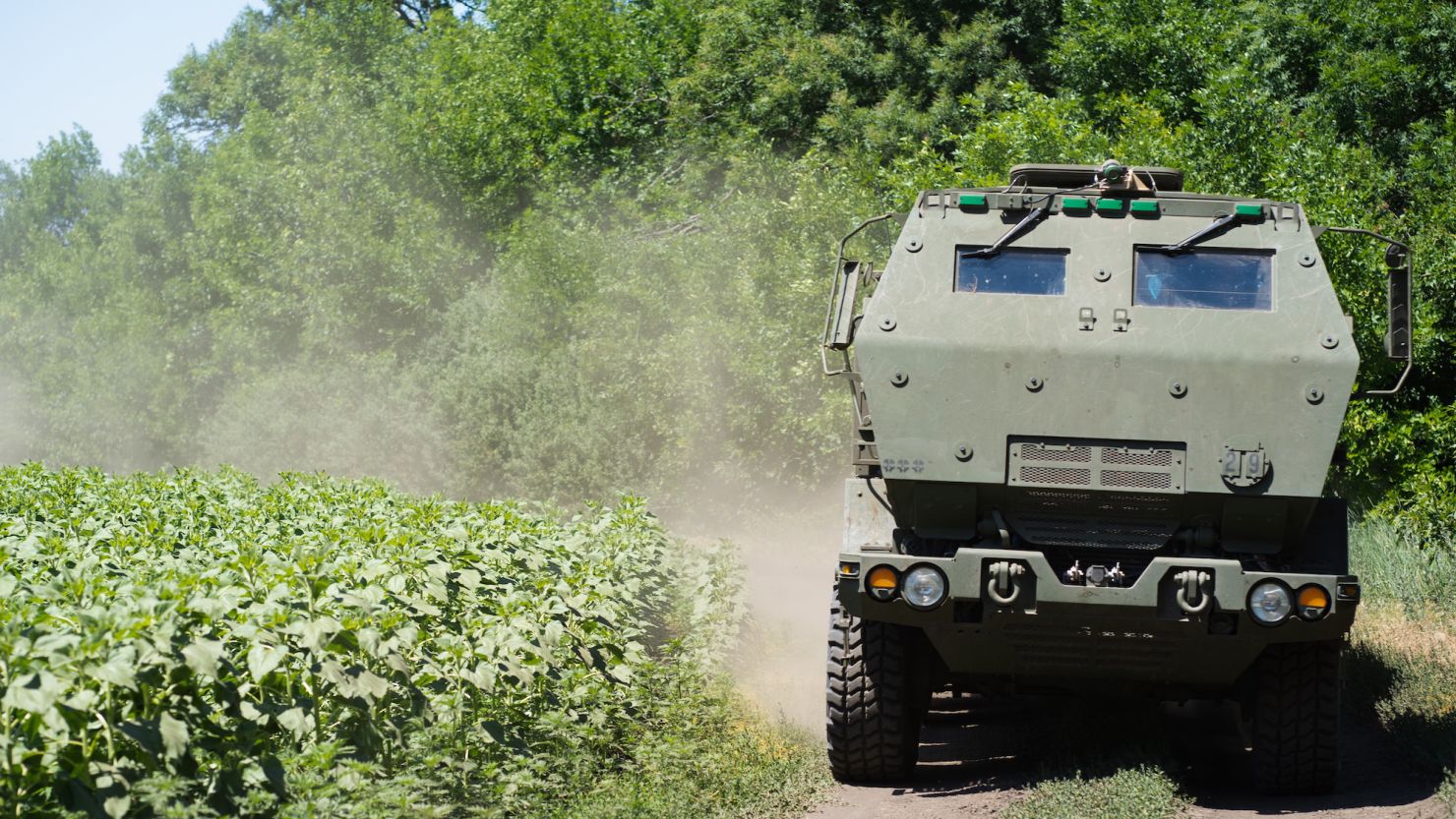 HIMARS vehicle as seen driving on the road in Eastern Ukraine on July 1, 2022.
