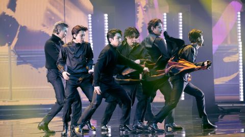 BTS perform onstage at the Grammy Awards  on April 3 in Las Vegas, Nevada.