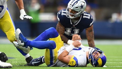 Micah Parsons sacked Los Angeles Rams quarterback Matthew Stafford when the Cowboys played the Rams.