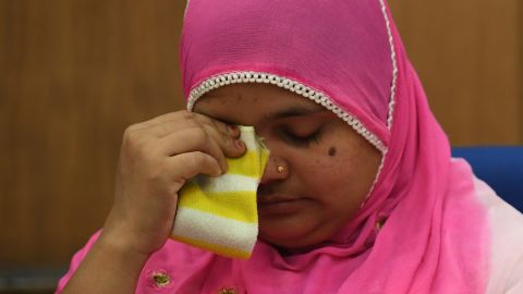 Indian rape survivor Bilkis Bano during a news conference in New Delhi on May 8, 2017.