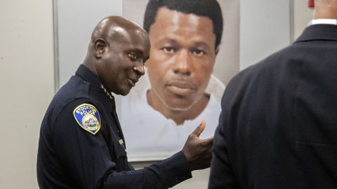 Stockton Police Chief Stanley McFadden speaks during a news conference Saturday on the arrest of suspect Wesley Brownlee in a series of deadly shootings in Stockton, California.