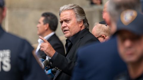 Steve Bannon, former adviser to former President Donald Trump, speaks to members of the media after his arrangement in New York state Supreme Court on September 8, 2022 in New York City. 
