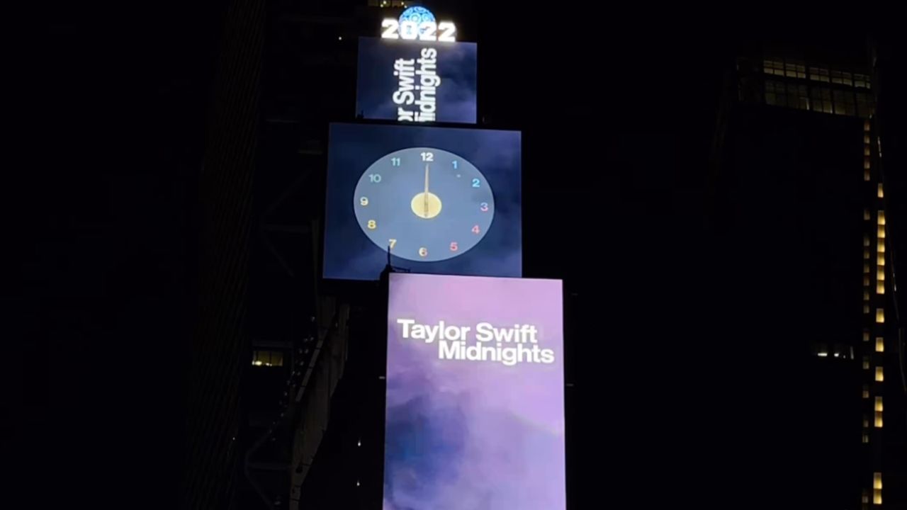 Spotify took out a massive billboard in Times Square on Sunday to share lyrics from Swift's album "Midnights," out Friday.