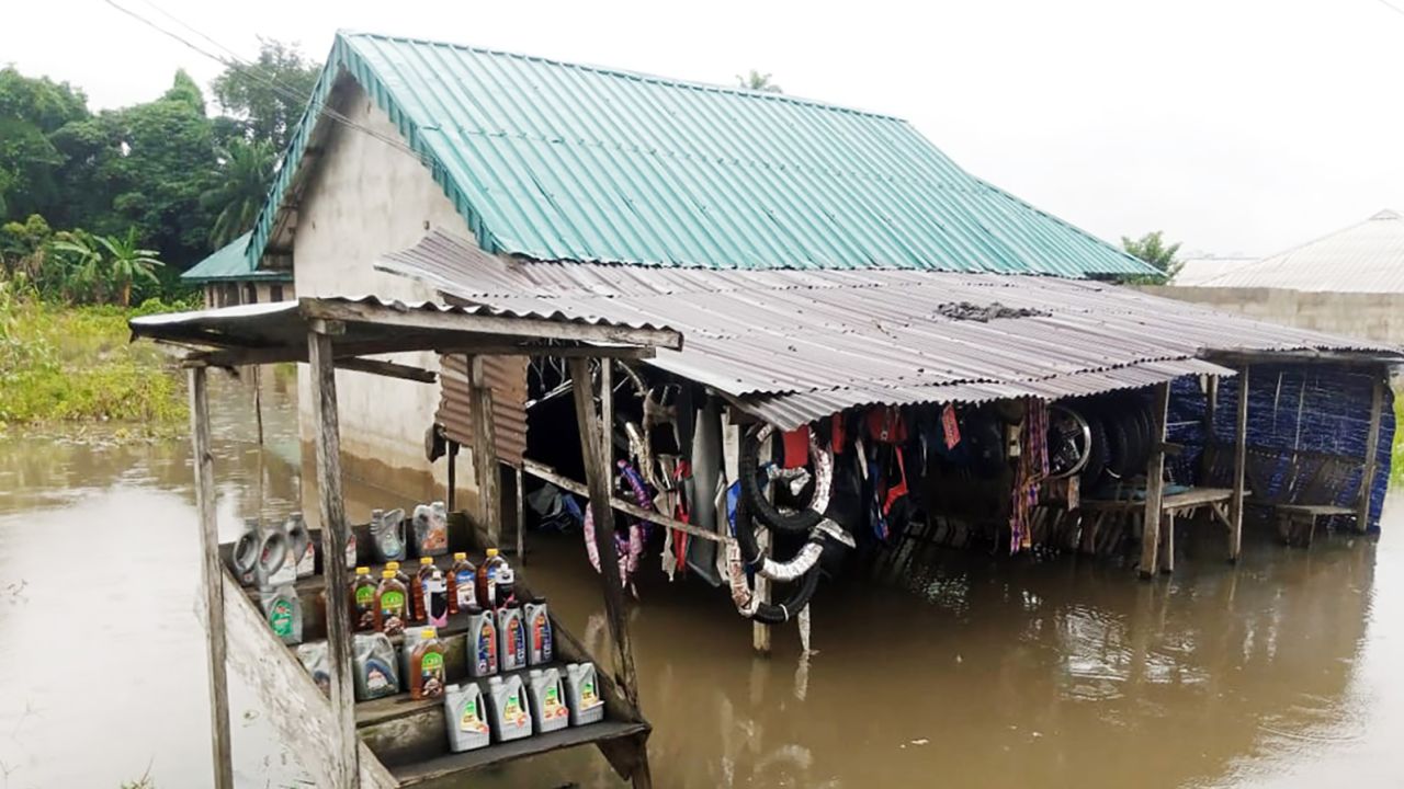 A flooded house in the Ahoada West area of Rivers state, south Nigeria, on Oct. 9, 2022.