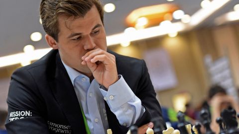 Magnus Carlsen competing during the 44th Chess Olympiad 2022, in August 2022. 