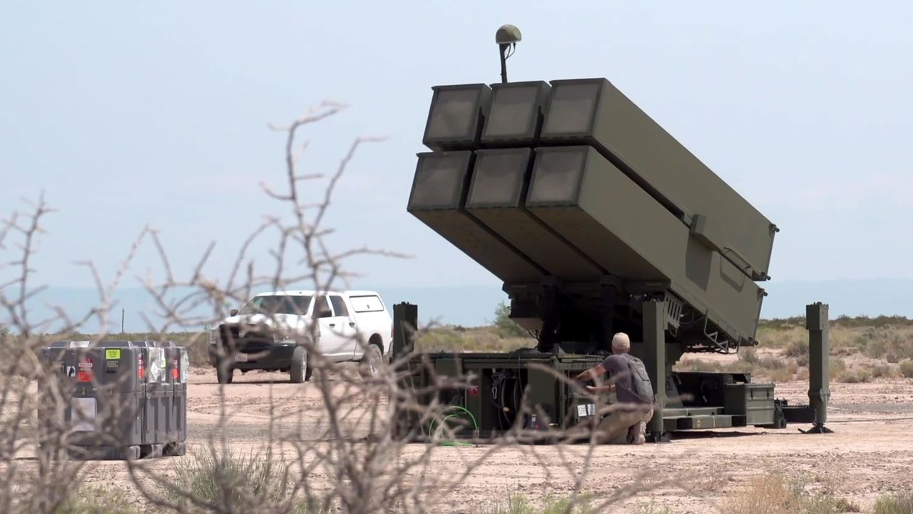 Raytheon Technologies contractors set up and functions check a National Advanced Surface-to-Air Missile launcher in support of Advanced Battle Management System (ABMS) Onramp 2 at White Sands Missile Range, New Mexico, on Aug. 26, 2020. 