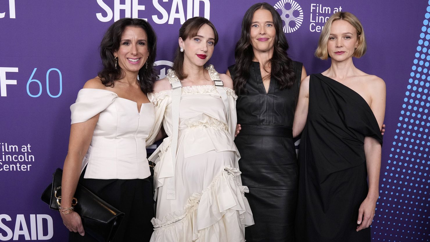 Jodi Kantor, Zoe Kazan, Megan Twohey and Carey Mulligan attend the premiere of "She Said" on Oct. 13.