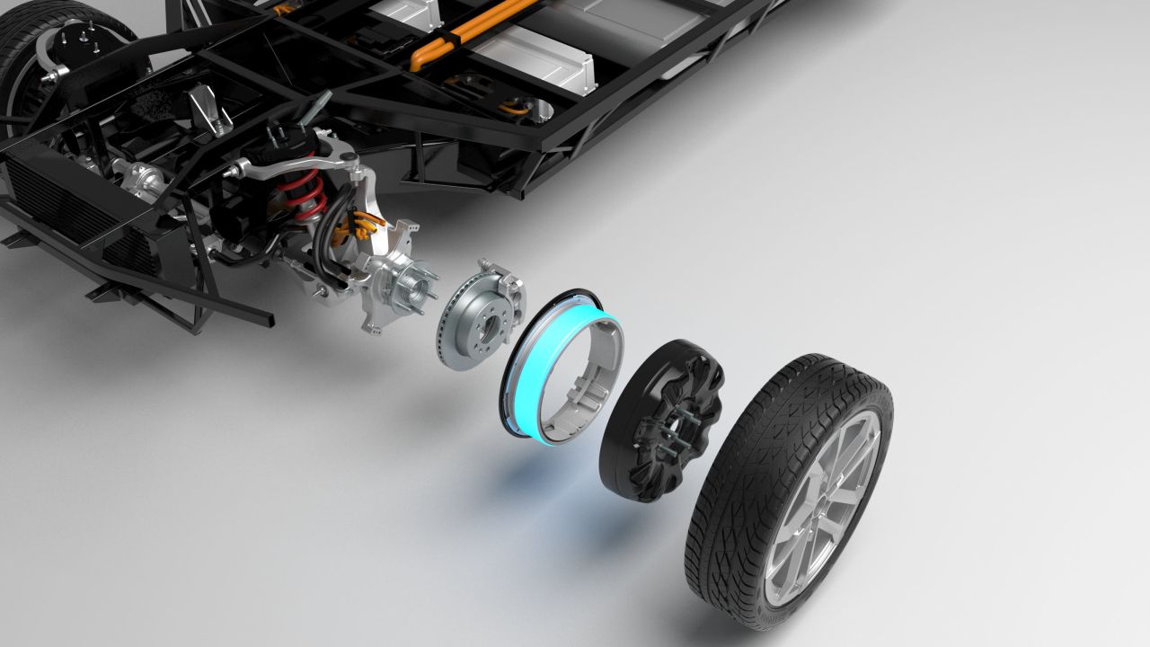 Elaphe's design incorporates all the parts of a motor within a standard wheel hub, including suspension, brakes and motor rotor.