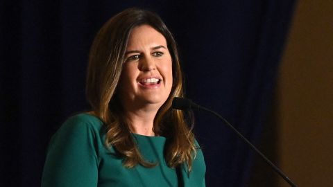 Sarah Huckabee Sanders speaks at the America First Policy Institute Agenda Summit in Washington, DC, on July 26, 2022. 