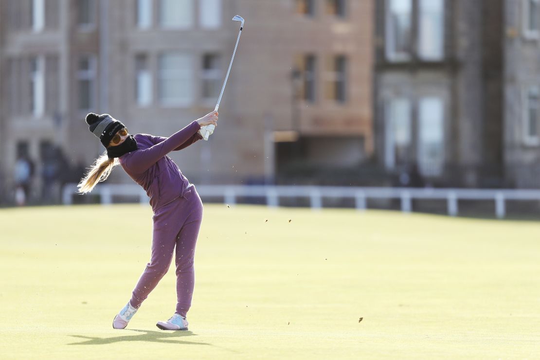 Newton on the first hole of the Old Course.