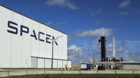 SpaceX's Falcon 9 rocket with the Dragon spacecraft atop is seen as Space X and NASA prepare for the launch of the Crew-5 mission, on October 04, 2022 in Cape Canaveral, Florida. 