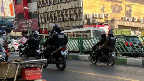Iranian police patrol in the capital Tehran on October 8, 2022. 