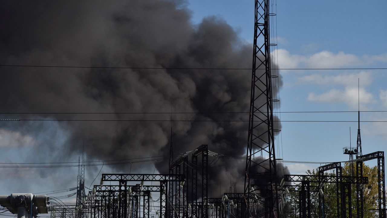 Smoke rises over power lines after Russian missile strikes, amid Russia's attack on Ukraine, in Lviv, Ukraine October 10, 2022. REUTERS/Pavlo Palamarchuk