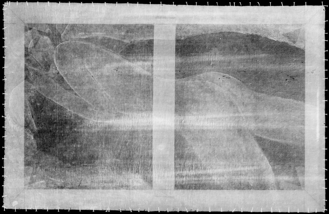 An X-ray showing an underdrawing beneath the 1917 work, "Reclining Nude from the Back (Nu couché de dos)."