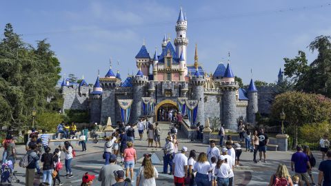 Visitors to Disneyland in front of Sleeping Beauty Castle inside Disneyland in Anaheim, CA, on Friday, September 3, 2021. (Photo by Jeff Gritchen/MediaNews Group/Orange County Register via Getty Images)