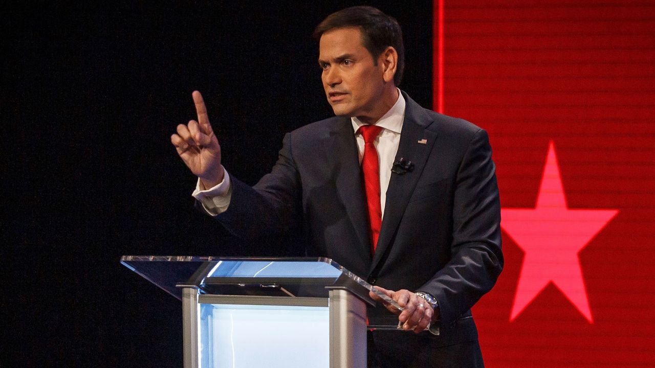 U.S. Sen. Marco Rubio, R-Fla., participates in a debate with challenger U.S. Rep. Val Demings, D-Fla., at Duncan Theater on the campus of Palm Beach State College in Palm Beach County, Fla., on Tuesday, Oct. 18, 2022.