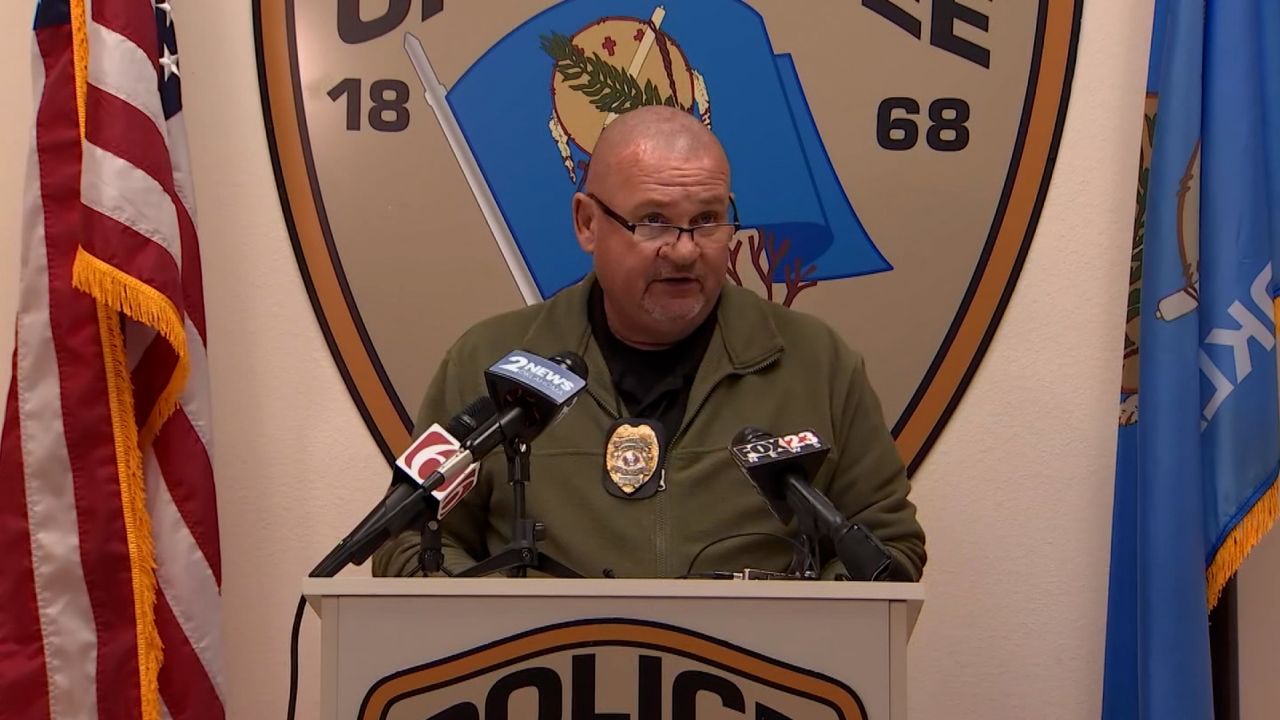 Okmulgee Police Chief Joe Prentice discusses the discovery of four dismembered bodies during a news conference Monday.