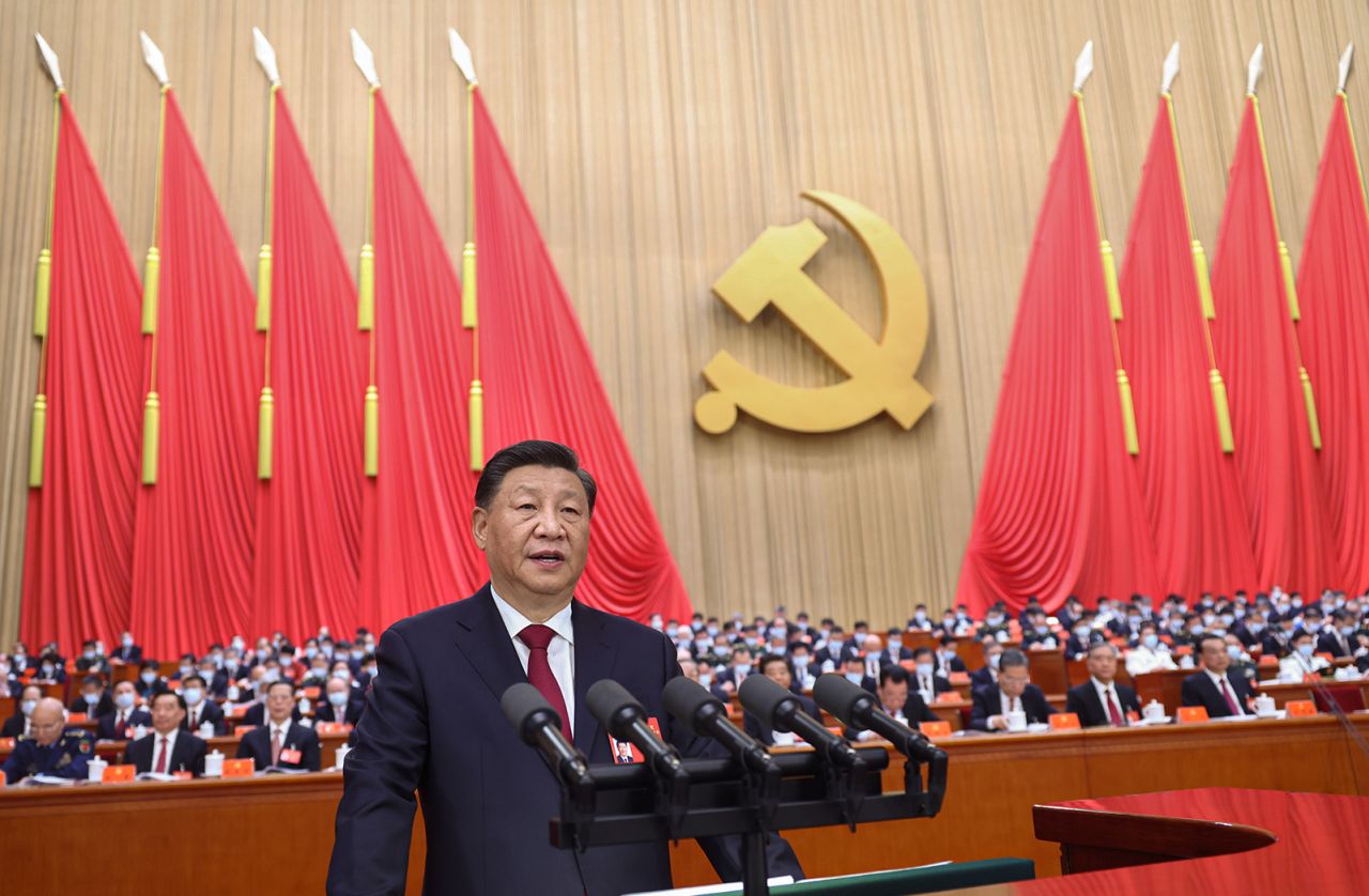 Xi delivers a speech at the Great Hall of the People in Beijing on October 16.