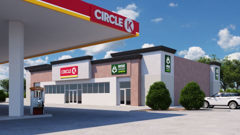 A rendering of a "RISE Express" dispensary attached to a Circle K gas station in Florida.