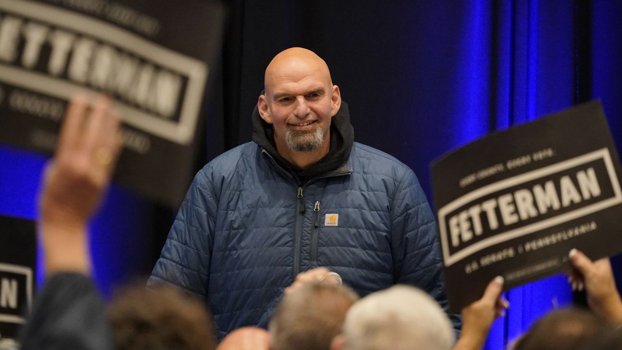 Pennsylvania Lt. Gov. John Fetterman, a Democratic candidate for U.S. Senate, speaks during a campaign event at the Steamfitters Technology Center in Harmony, Pa., Tuesday, Oct. 18, 2022.