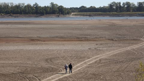 Low water levels are allowed treasure hunters to comb the shoreline of the Mississippi River on October 18, near Portageville, Missouri.
