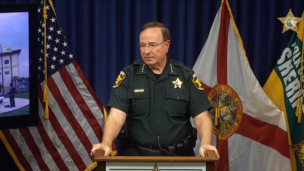 Polk County Sheriff Grady Judd speaks during a news conference about a father and son arrested for attempted murder after allegedly opening fire on a woman sitting in her car.