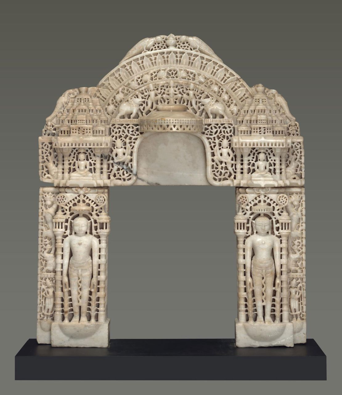 An image provided by the Manhattan District Attorney's office shows an elaborately carved marble archway, dating to the 12th or 13th centuries, that US investigators believe Kapoor smuggled into the US from India. The arch was later donated by a private collector to the Yale University Art Gallery.