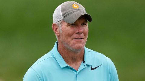 Former NFL player Brett Favre walks up the 14th fairway during the Celebrity Foursome at the second round of the American Family Insurance Championship at University Ridge Golf Club on June 11, 2022 in Madison, Wisconsin. 