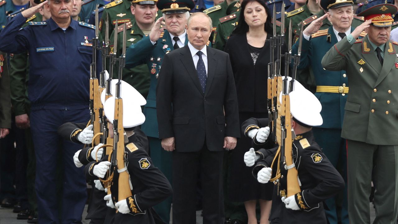 Russian President Vladimir Putin attends a wreath-laying ceremony on June 22, 2022 to mark the Soviet Union's war against Nazi Germany in World War II. Putin's army in Ukraine, though, may face a different fate because of larger problems in Russia, experts say.
