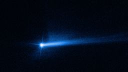 Two tails of dust ejected from the Didymos-Dimorphos asteroid system are seen in new images from NASA's Hubble Space Telescope, documenting the lingering aftermath of the NASA's Double Asteroid Redirection Test (DART) impact.