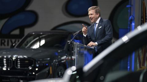 Oliver Zipse, chairman of the board of management at BMW, speaking at an event at BMW's Plant Spartanburg in South Carolina.