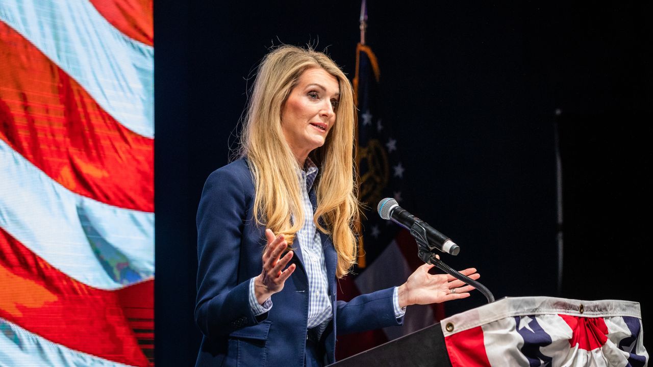 Then Sen. Kelly Loeffler, a Republican from Georgia, addresses a crowd on January 5, 2021, during a GOP election night party in Atlanta.