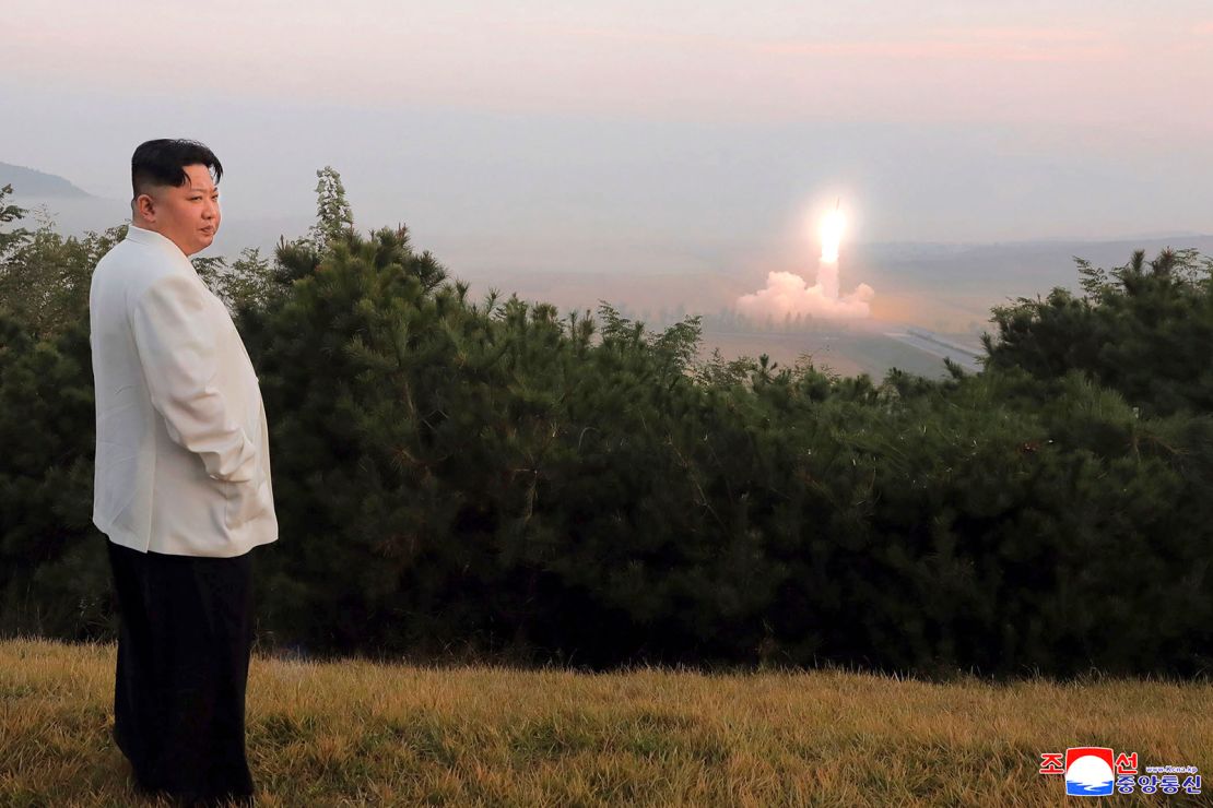 Kim Jong Un inspects a missile test at an undisclosed location in North Korea, in a photograph Pyongyang released on October 10, 2022.