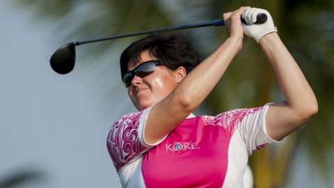 Brewerton tees off during the World Ladies Championship in China, 2013.