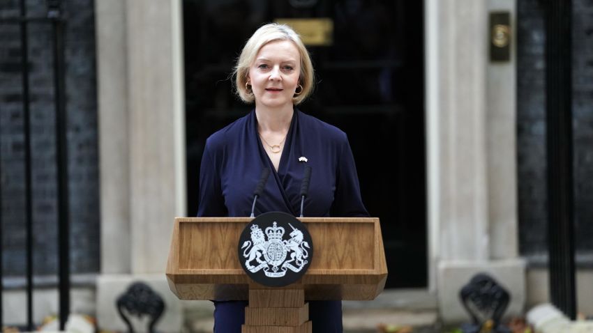 Prime Minister Liz Truss making a statement outside 10 Downing Street, London, where she announced her resignation as Prime Minister. Picture date: Thursday October 20, 2022. (Photo by Kirsty O'Connor/PA Images via Getty Images)