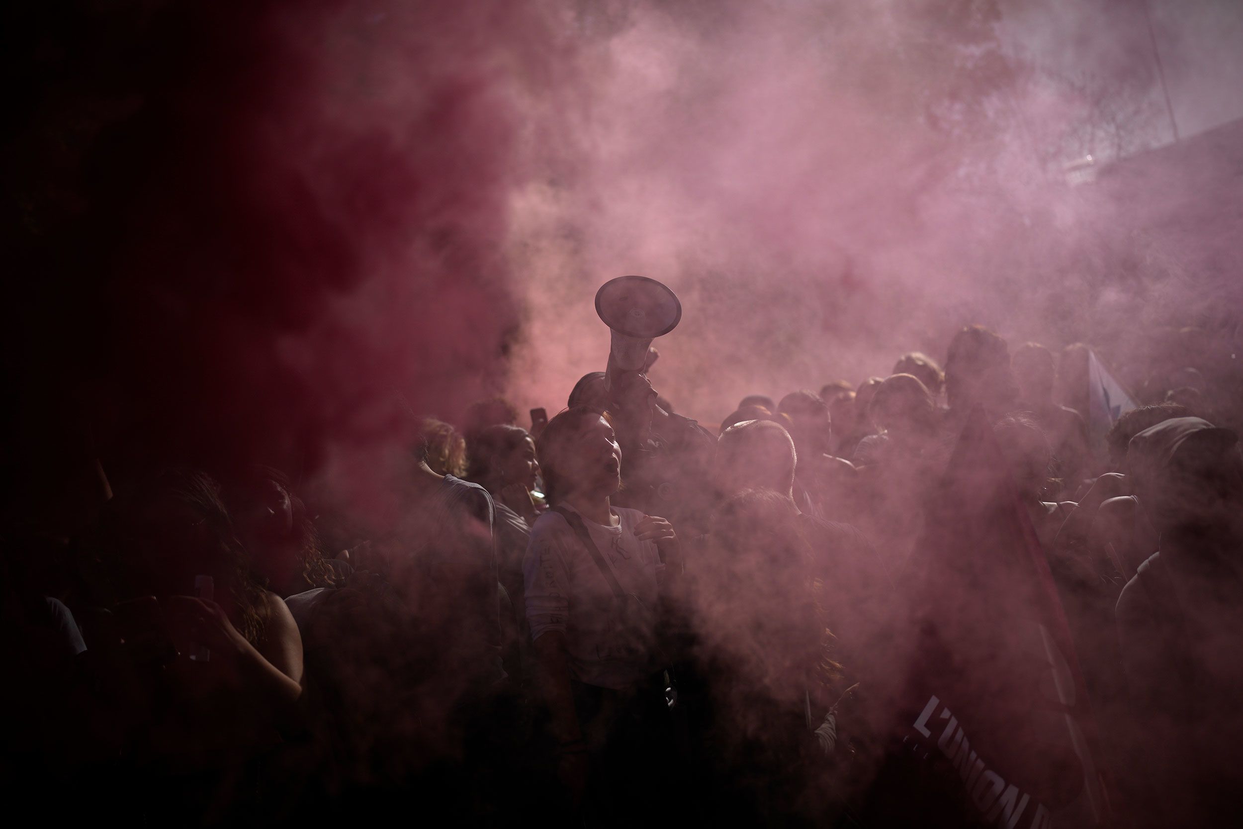 Protesters demonstrate during a transport strike in Marseille, France, on Tuesday, October 18.