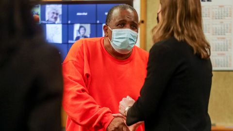 Joaquin Ciria shakes the law professor Lara Bazelon's hand after a judge overturns Ciria's murder charge.