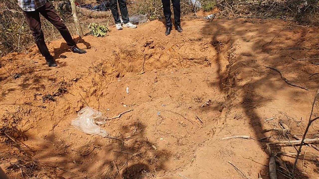 Malawi's Minister of Homeland Security, Jean Sendeza visited Mtangatanga forest where villagers discovered a mass grave with 25 bodies, and five more bodies were found after further search around the forest. (From Jean Sendeza)