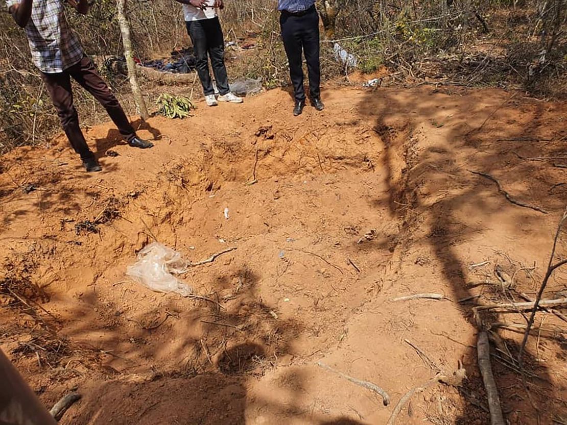 Malawi's Minister of Homeland Security, Jean Sendeza visited Mtangatanga forest where villagers discovered a mass grave with 25 bodies, and five more bodies were found after further search around the forest. (From Jean Sendeza)
