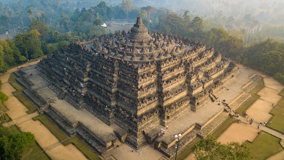 <strong>An architectural marvel: </strong>Borobudur was built in a pyramidal shape with three main tiers around a hill including five concentric square terraces, three circular platforms and a monumental stupa on top. 